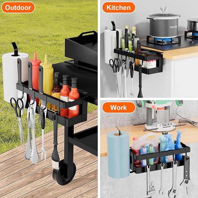 Griddle Caddy for Blackstone 17"/28"/36" Griddles/Prep Cart, Grill Caddy Blackstone Griddle Accessories Storage Organize with Paper Towel Holder & 4 Hooks for Outdoor BBQ Grill Accessories