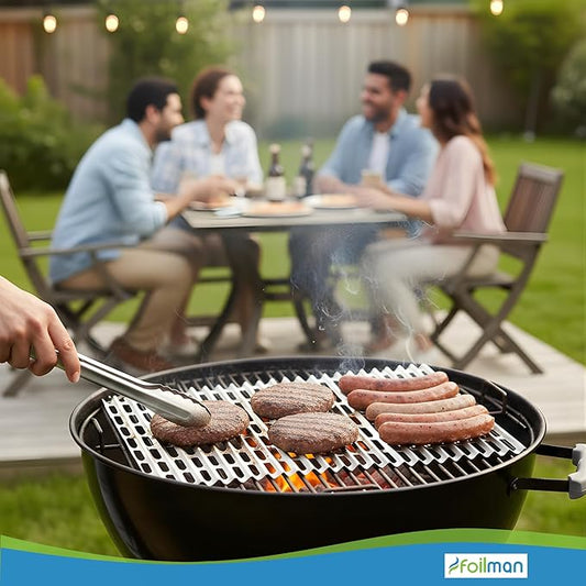 Foilman Heavy-Duty Disposable Aluminum Grill Liners, 12 x 20 Inch Nonstick Cooking Sheets for BBQ, Protects Grates from Grease, Even Heat Distribution, Easy Cleanup for Outdoor Grilling - Pack of 12