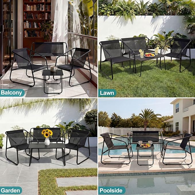 DUMOS 4 Piece Patio Furniture Set,Outdoor Patio Furniture Set with Table, Patio Sectional Bistro Sets for Lawn, Garden, Balcony, Poolside