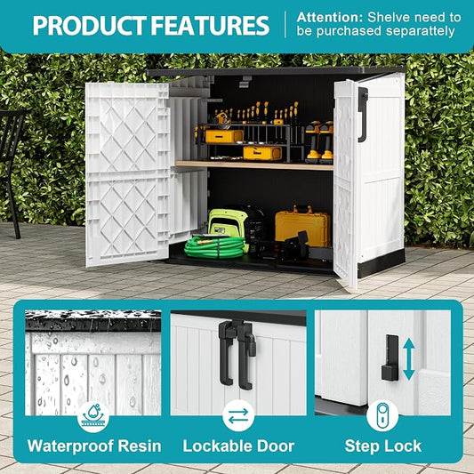 Outdoor Horizontal Resin Storage Box 36 Cu Ft with Lockable Doors, Portable Outdoor Storage Shed -Waterproof Outdoor Storage Cabinet for Garden