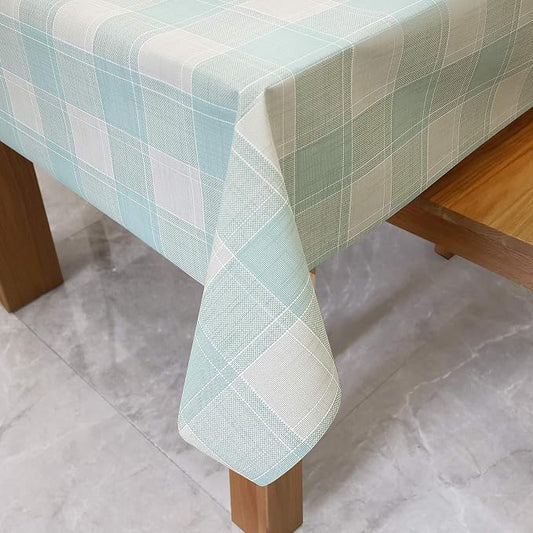 AIRCOWRIE Waterproof Vinyl Tablecloths, Heavy Duty Oil Proof Spill Proof Plastic Table Cloth, Wipe Clean PVC Table Cover for Spring Indoor and Outdoor Use(Green Checkered, 54”×108”, Rectangle)