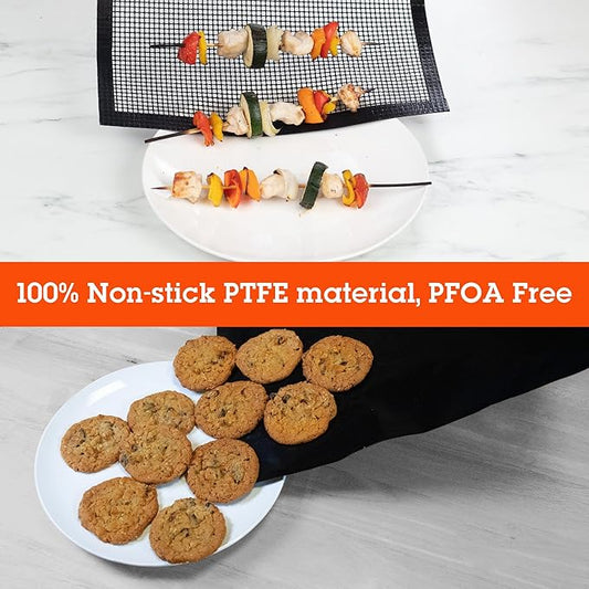 Grilling Mesh & Mat Combo Pack (13.25"x18" ea)- Heavy Duty 100% Non-Stick Reusable BBQ Grilling Sheets 2 Pack - Use in Outdoor Grill & Indoor Oven - Heat Safe up to 500° F - Grilling Gift for Men