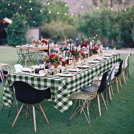 Hiasan 54 x 108 Inch Checkered Tablecloth Rectangle - Waterproof, Wrinkle Resistant and Washable Gingham Table Cloth for Christmas, Outdoor Picnic, Kitchen and Holiday Dinner, Forest Green and White