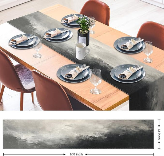 Emvency Modern Table Runner, Black and White Abstract Oil Painting for Kitchen Coffee Table Family Dinners Holiday Parties Wedding Events Decor(13x72 inch)