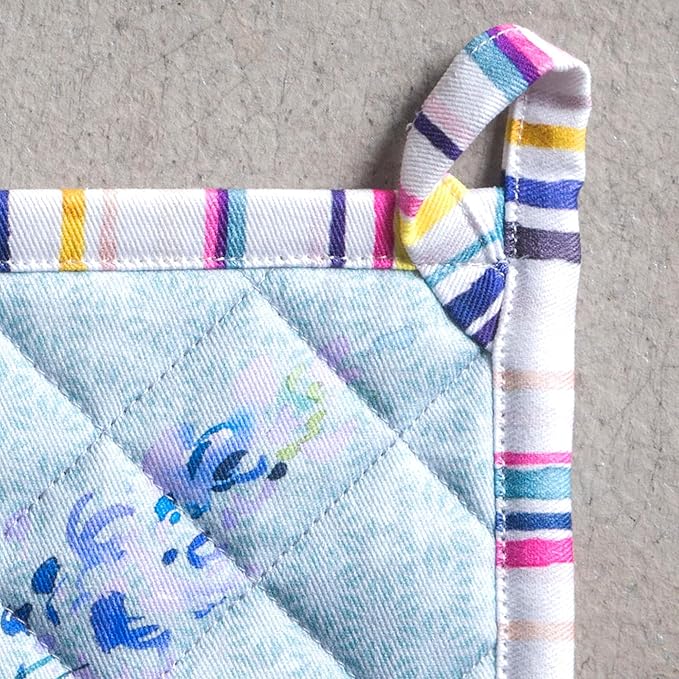 Maison d' Hermine Pot Holders 100% Cotton Heat Resistant Potholders 8" x 8" Hot Pads with Loop Baking Hotel Farmhouse Kitchen Handling Hot Pans Spring Summer (Pack of 2, Sweet Rose Lavender - Lush)