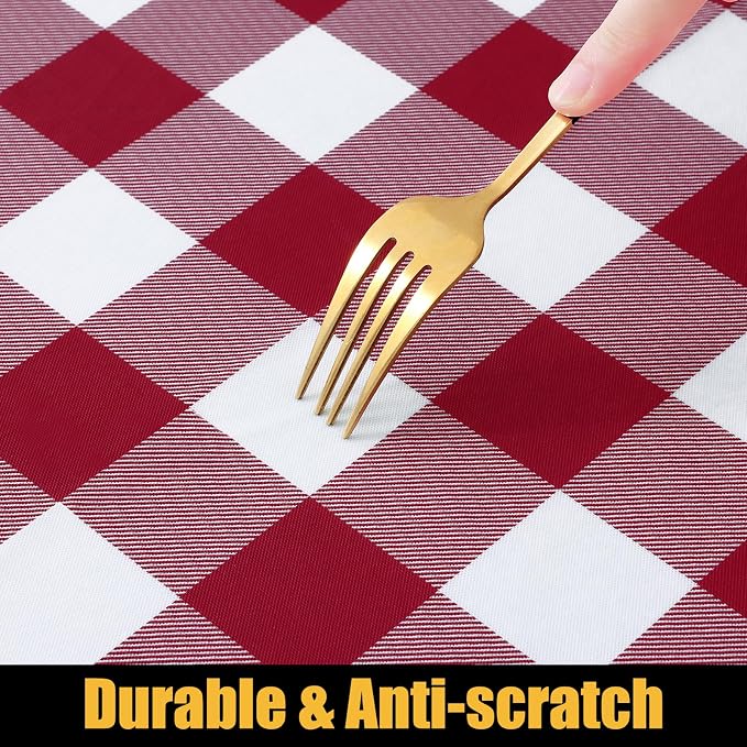 Smiry Rectangle Picnic Table Cloth, Elastic Waterproof Fitted Vinyl Tablecloths, Flannel Backed Buffalo Plaid Table Covers for Dining, Camping, Outdoor (Burgundy and White, 30" x 96")
