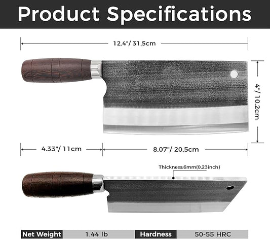 Meat Cleaver Knife, forged 8.07" Bone Chopper, 6mm Thick Blade, All-in-One Chop & Slice Knife with Wenge Wood Handle for Home Kitchen & BBQ
