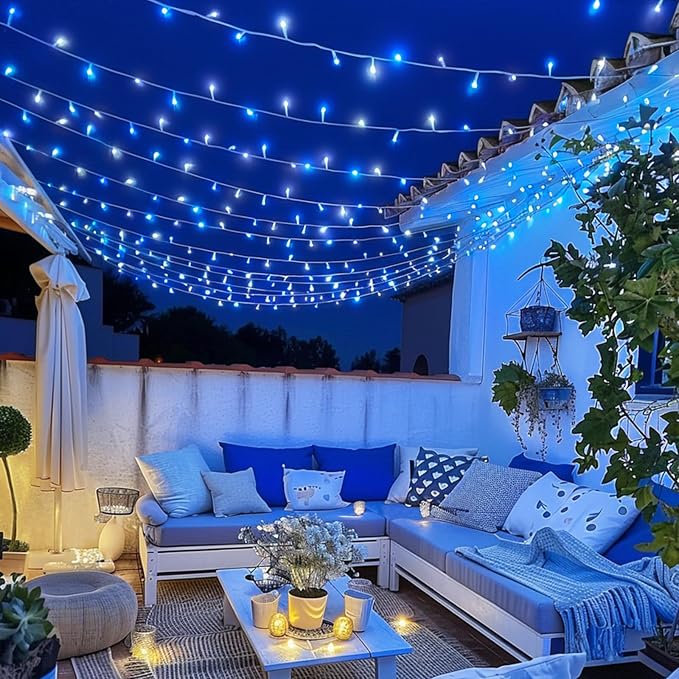 JMEXSUSS 400 LED Blue and White Christmas Lights Indoor Outdoor with Remore | 132 ft String Lights Plug in, Christmas Tree Lights for Bedroom Party Outside Patio Tree Holiday Xmas Decor,8 Modes