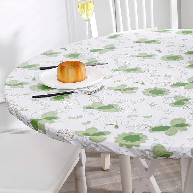Walrus Round Vinyl Fitted Tablecloth with Flannel Backing Elastic Edge Design Table Cover Waterproof Oil-Proof PVC Table Cloth Stain-Resistant Best for 37"-44" Round
