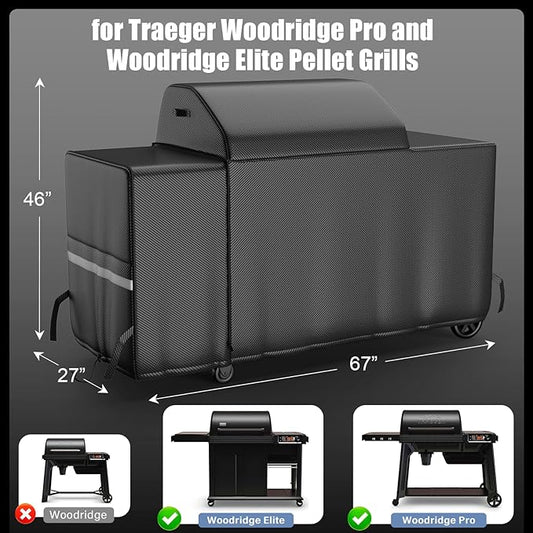 Grill Cover for Traeger Grills BAC776 Full-Length All Weather Grill Cover Accessory Woodridge Pro and Woodridge Elite for Traeger Woodridge Pro & Elite Pellet Grill, 600D Heavy Duty Waterproof