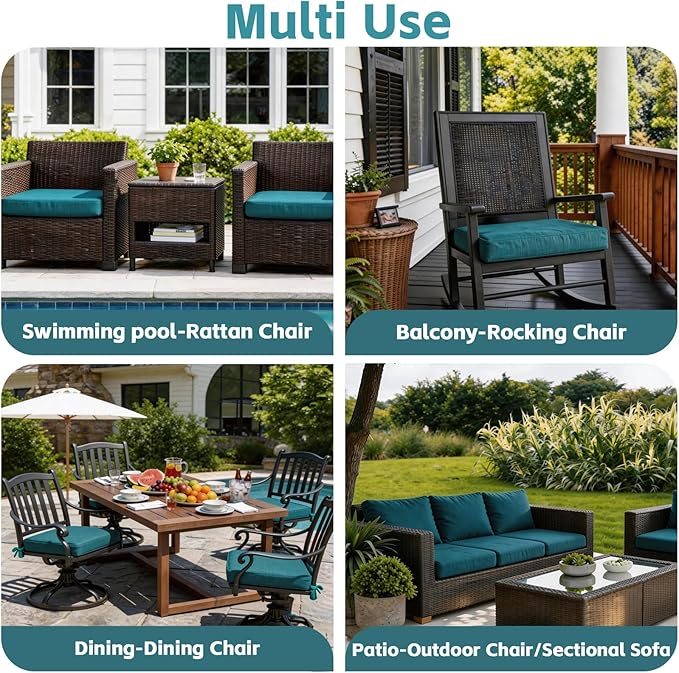 COZYVIDA Outdoor Chair Cushions Set of 4, 20"x20" Square Seat Pads with Tie Straps and YKK Zippers, 30D High-Density Foam, Water-Resistant Fabric,UV-Resistant 1000+ Hrs,Malachite