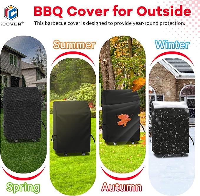 i COVER Grill Cover 30in, BBQ Grill Cover for Outdoor Grill, Waterproof BBQ Covers for Two Burner Small Vertical Smoker, Small Barbecue Cover for Grills with Collapsed Side Tables