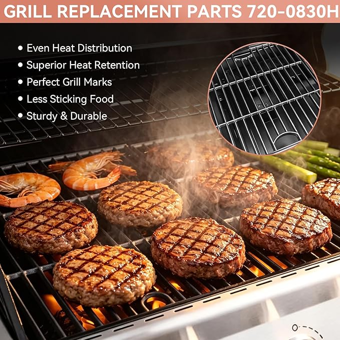Grill Parts Kit for Home Depot Nexgrill 4 Burner 720-0830H & 5 Burner 720-0888/720-0888N, Porcelain Steel Heat Plates Flame Tamers, Porcelain Cast Iron Grates Gas Grill Replacement Parts, 13 x 17 Inch