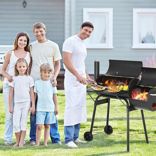 Charcoal Grills & BBQ Grill,43" Outdoor Offset Smoker Barbecue Grill with Built-in Thermometer & Wheels for Backyard, Patio, Camping