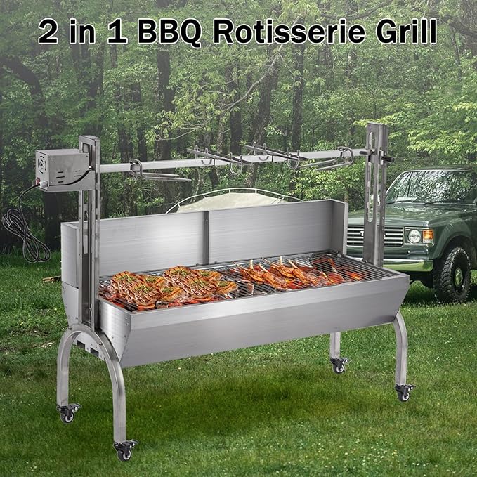 25-Inch Stainless Steel Pig Roaster Rotisserie Grill, Heavy Duty 176 LB Capacity Hog Spit for Outdoor Camping Backyard BBQ Party