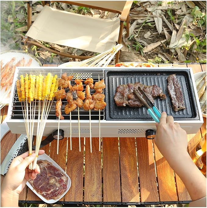Portable charcoal grill, outdoor grill, folding portable grill, suitable for garden outdoor cooking barbecue camping picnic (Color : Black), 461488