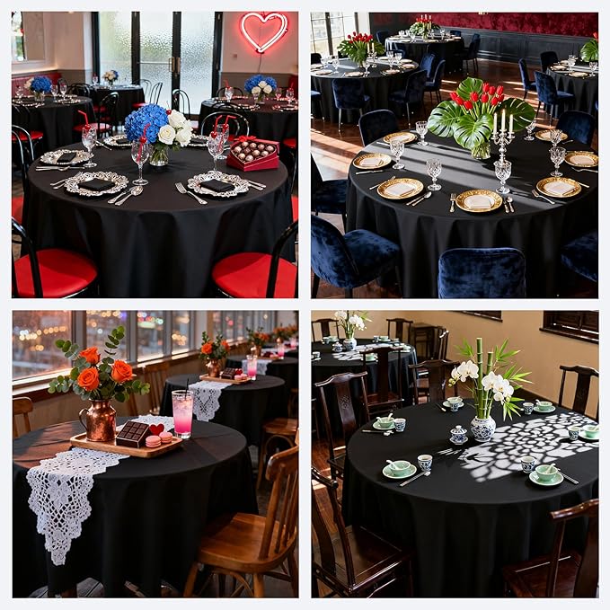MRJ 6 Pack Round Table Cloth 70 Inch Black Polyester Tablecloth Stain and Wrinkle Resistant Washable Table Cover for Restaurant Hotel Banquet