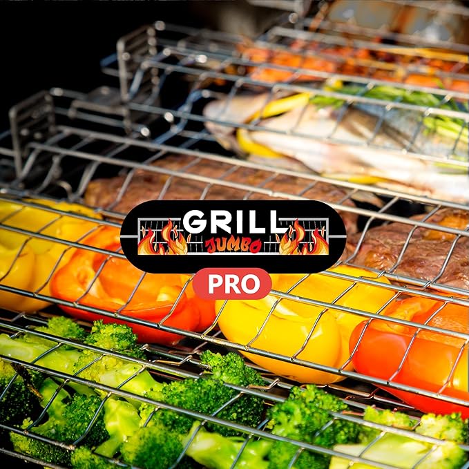 Set of 6 Grate Basket Adjustable Meshes for Grilling for Charcoal, Gas Grill, Tandoor BBQ, Smoker for Home, Outdoor, Restaurant (Stainless Steel, GRILL JUMBO PRO MAX - 6 Baskets)