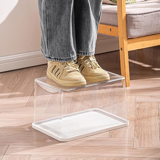Clear plastic storage bins with LIDS,storage containers for snacks, cosmetics, books, dog food, Storage Organizer for Nursery,Kitchen, Living room,Bedroom, Bathroom, Office (Clear-White Lid, 4XL)