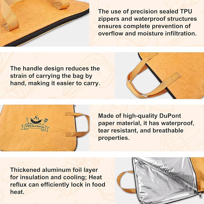 Grilljoy 4PCS Griddle Accessories Set - BBQ Blanket for Resting Meat, Meat Resting Blanket with Stainless Steel Griddle Spatula & Silicone Oil Paper, Essential Smoker Accessories for BBQ Lovers