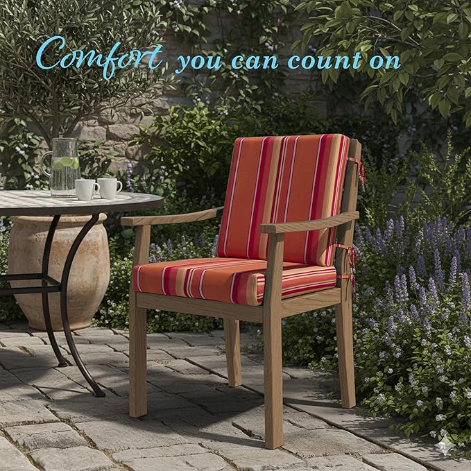 California Umbrella Outdoor Dining Chair, Patio Seat Cushion, 20 x 40 Inch, Premium Outdoor Memory Foam, Fade Resistant Sunbrella Fabric, Fabric Ties,Dolce Mango