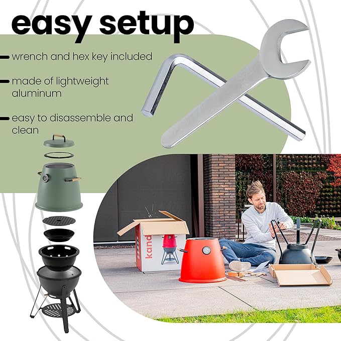 Kandu Outdoor Charcoal Oven Grill, Coal Grey - Cooks from All Directions, Space Saving, Includes 8 Skewers, Up to 750 Degrees - Quick Vertical Cooking Locks in Flavor, Nutrients & Moisture