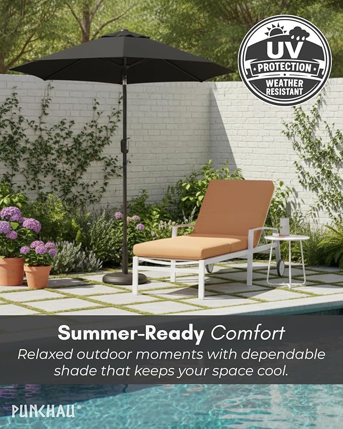 6 Ft Outdoor Patio Umbrella, Easy Open/Close Crank and Push Button Tilt Adjustment - Black Market Umbrellas