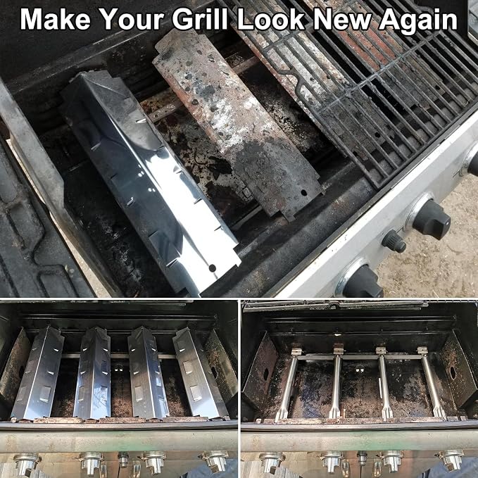 Criditpid Grill Replacement Parts for Charbroil 461442114 463441312 463441514. Stainless Steel BBQ Heat Shields, Burner Tubes and Crossover Tubes for Char-Broil 463440109 Gas Grill.