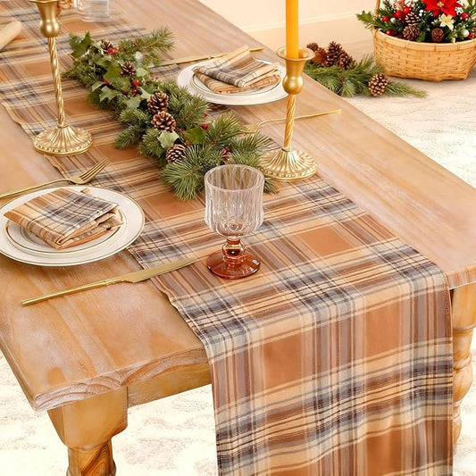 B-COOL Checkered Table Runners Plaid Fabric - 2PCS Rectangle 13x108 Inch Fall Themed Halloween Christmas Table Cloth for Indoor Outdoor Use Autumn Table Cover for Kitchen Home BBQs Parties