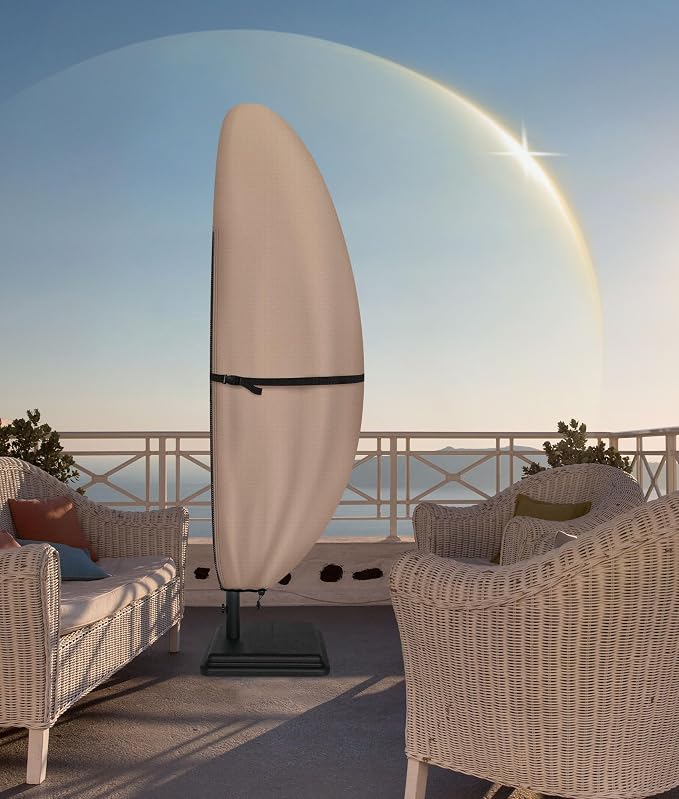 ULTCOVER Patio Parasol 600D Waterproof Outdoor Offset Banana Style Umbrella Cover - Fits Cantilever Offset Umbrella 7.5-11.5 Feet