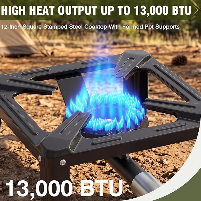 BESTFIRE Portable Single Burner Propane Stove, Cast Iron Outdoor Camping Wok Gas Cooker with Regulator Hose for Tailgating & Backyard Seafood Boil