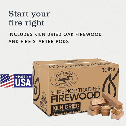 Superior Trading Natural Oak Mini Fire Stick w/Fire Starter Pods, Fireplaces, Wood Stove, Pizza Oven, Campfire, Fire Starter Kit, USDA Certified Kiln, USA Made, 30 Lbs