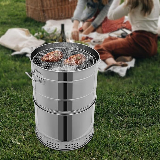 360° Large Portable Charcoal Grills Stainless Barbecue Barrel Vertical Charcoal Grill Outdoor Barbecue Grill with 50 Skewers Diameter 16.14 in for Vertical and Net Barbecue