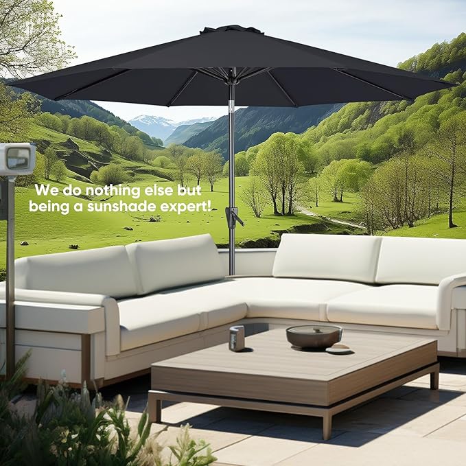 Tempera Patio Market Outdoor Table Umbrella with Push Button Tilt and Crank, Large Sun Umbrella with Sturdy Pole & Fade Resistant Canopy, Easy to Set