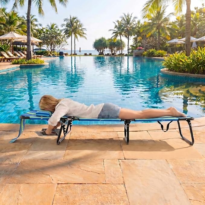 Goplus Folding Chaise Lounge Beach Chair, Face Down Tanning Chair with Face Hole Detachable Pillow, Great for Outside Pool Patio Backyard, 5-Position Adjustable (2, Blue)