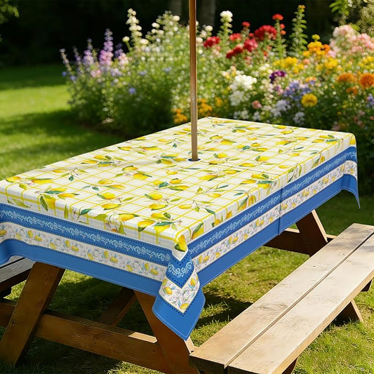 Outdoor Tablecloth with Umbrella Hole Elegant Zipper Patio Table Cloth for Outdoor Patio Garden Yard Decor