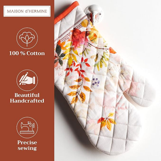 Maison d'Hermine Oven Gloves 100% Cotton Oven Mitt (7" x 13", Pack of 1) | With Loop Heat Resistant BBQ Cooking Gloves Baking Kitchen Handling Hot Pans Thanksgiving Christmas - Amarante