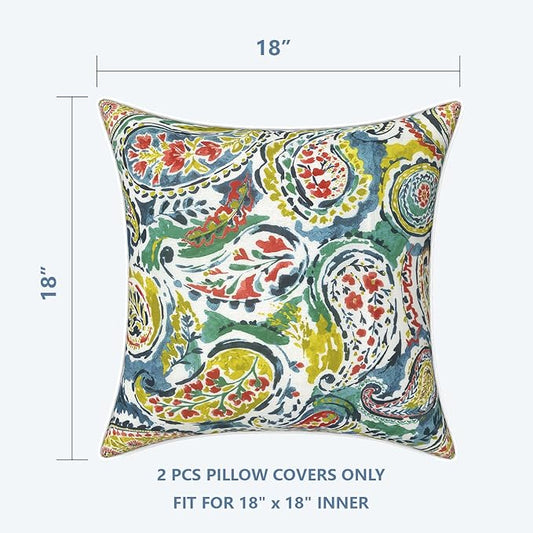 LVTXIII Outdoor Throw Pillow Covers Pack of 2 Patio Waterproof Pillow Cases Fade Resistant Accent Pillow Covers for Home and Garden Furniture Decoration, 18"x18", Paradise Paisley