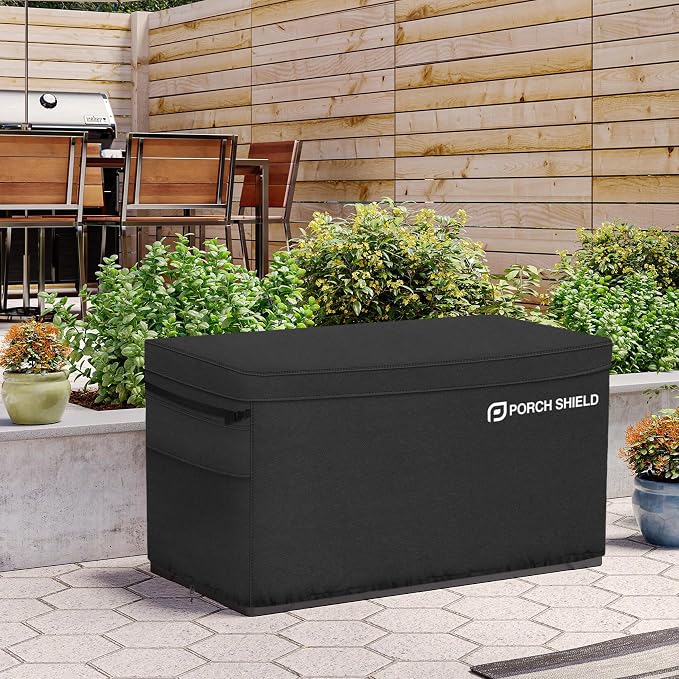 Porch Shield Patio Deck Box Storage Cover - 600D Outdoor Waterproof Tear Resistant Rectangular Fire Pit Table Covers 62 x 29 x 28 inches(Top Zipper, Black)