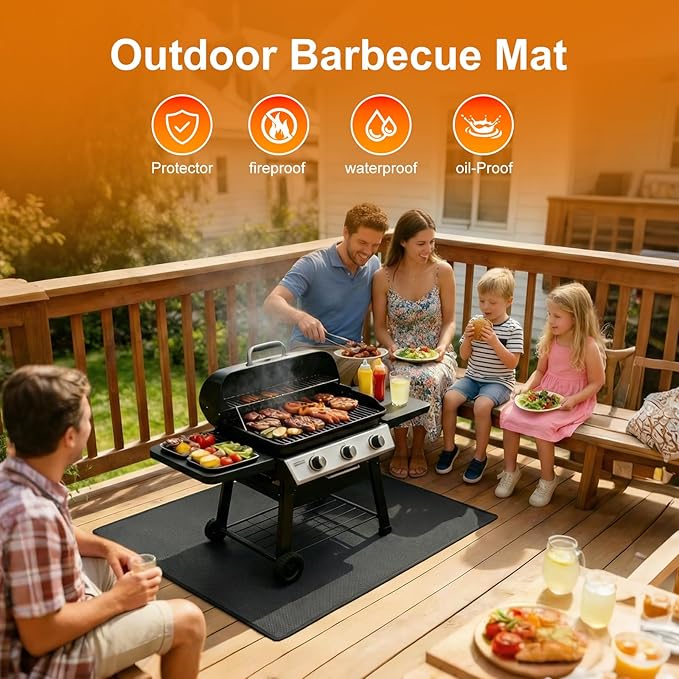LETITIN Under Grill Mat for Outdoor Grill & Fire Pit, Black, Fireproof & Heat Resistant Fiberglass, Waterproof, Oil-Proof (24x31 Inch)