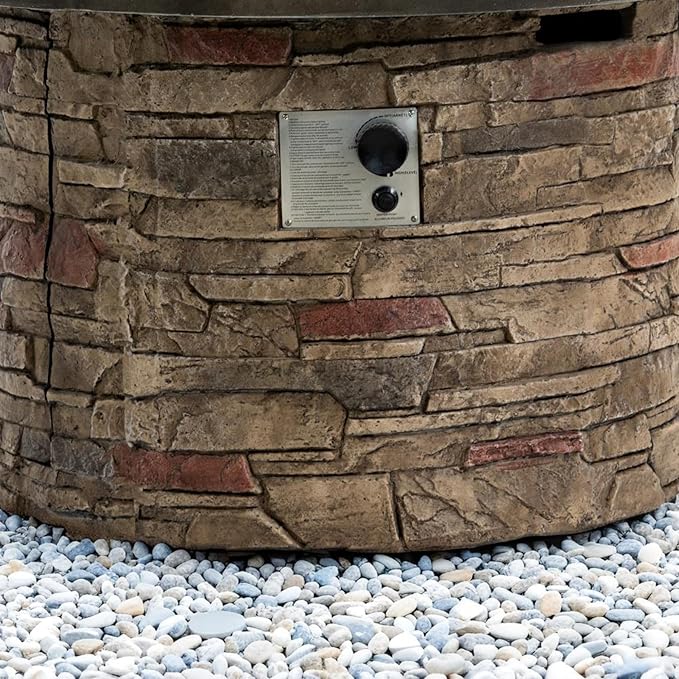 36" Propane Gas Fire Pit Table, 50,000 BTU Round Outdoor Concrete Fire Pit with Stainless Steel Burner, Pulse Ignition, Hidden Tank Storage & Lid, Optional Natural Gas Conversion for Patio, Garden