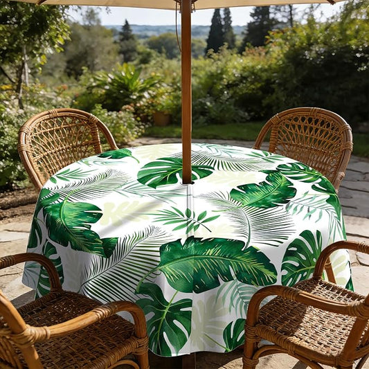 Outdoor Tablecloth with Umbrella Hole Elegant Zipper Patio Table Cloth for Outdoor Patio Garden Yard Decor