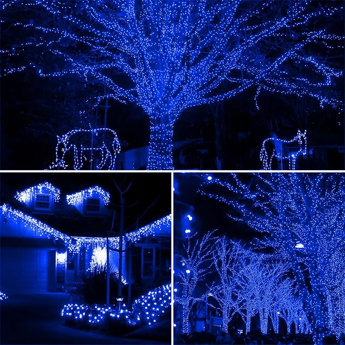 105FT 300 LED Christmas String Lights, End to End Plug 8 Modes | Christmas Lights UL Certified Outdoor Indoor Fairy Light Christmas Tree, Patio, Garden, Party, Holiday (Blue)
