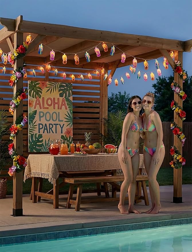 8.5Ft Summer Beach Themed Lights, 10L LED Flips Flops String Lights Plug in for Indoor and Outdoor Holiday Summer, Luau Aloha Hawaiian Tropical Party Décorations