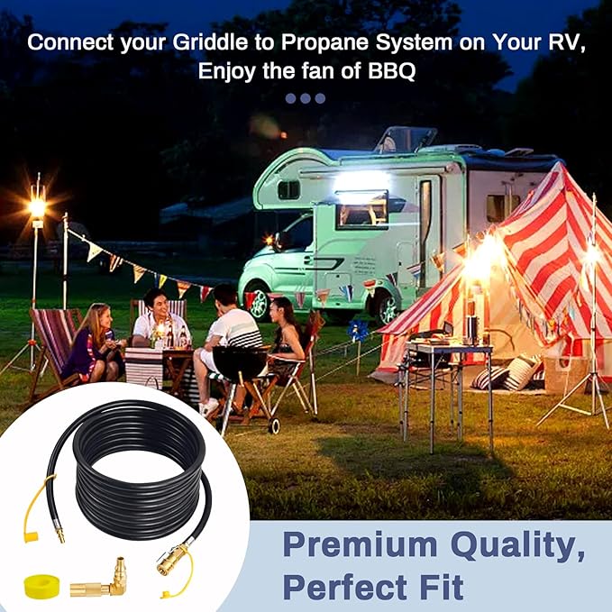 Upgraded 24FT RV Quick Connect Propane Hose for RV to Grill, Low Pressure Quick Connect Propane Hose with Elbow Adapter for 17" and 22" Blackstone Griddles/Grills