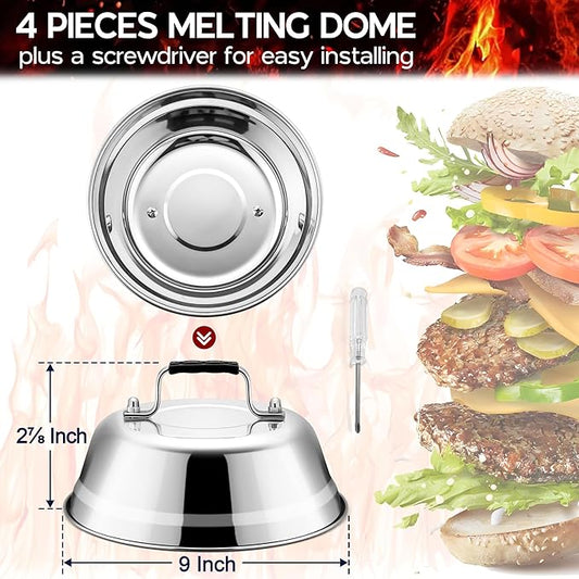 Onader 9 Inch Griddle Melting Dome Lid, Stainless Steel Round Basting Cover Set of 4