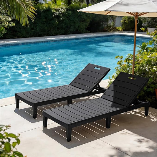 Greesum Outdoor Chaise Lounge Chair Set of 4, Waterproof 5-Position Adjustable PP Sun Loungers for Patio, Poolside, and Beach Sunbathing, Black