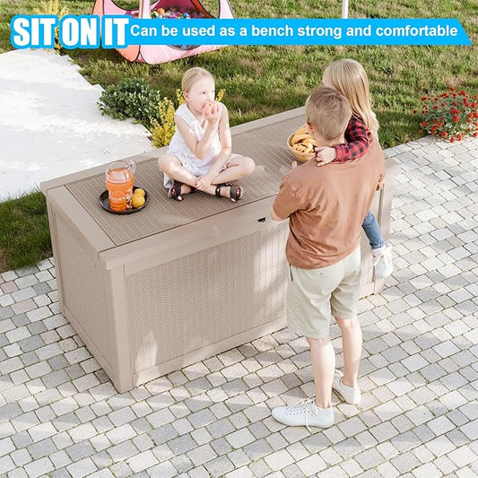 321 Gallon Outdoor Storage Box Lockable Waterproof Deck Box, Weatherproof UV-Resistant Durable Large Patio Storage Container for Patio Cushions, Garden Tool Pool Accessories, Furniture Pillow