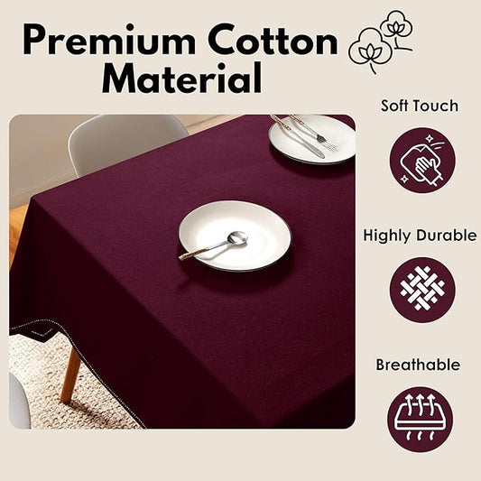 Tablecloth 52"x70" Farmhouse Table Cover 100% Cotton Decorative Washable Rectangle Table Cloths for Gifts, Kitchen, Dining, BBQ, Buffet & Camping - Maroon