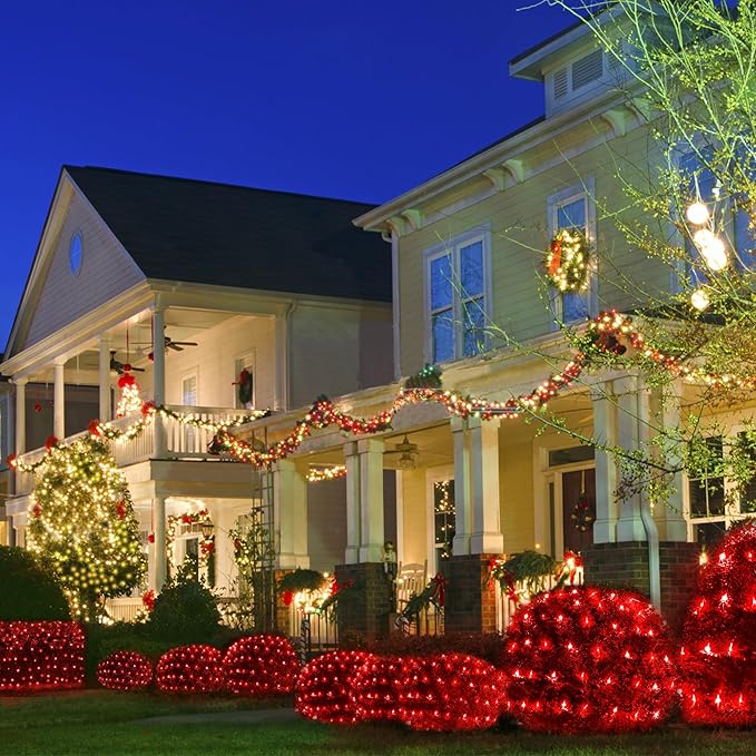 WBao Christmas Net Lights, 360LED 11.5ft x 6.9ft Christmas Lights with 8 Modes, Timer, End to End Connectable, Waterproof Design for Lawn, Bushes, Trees Outdoor Xmas Decorations, Red